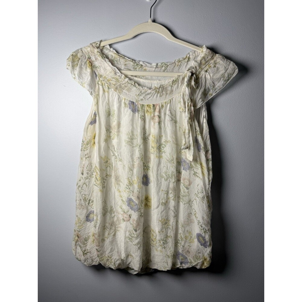 TENDENZE Floral Silk Blouse Medium Bubble Hem Ethereal Romantic Coquette Fairy